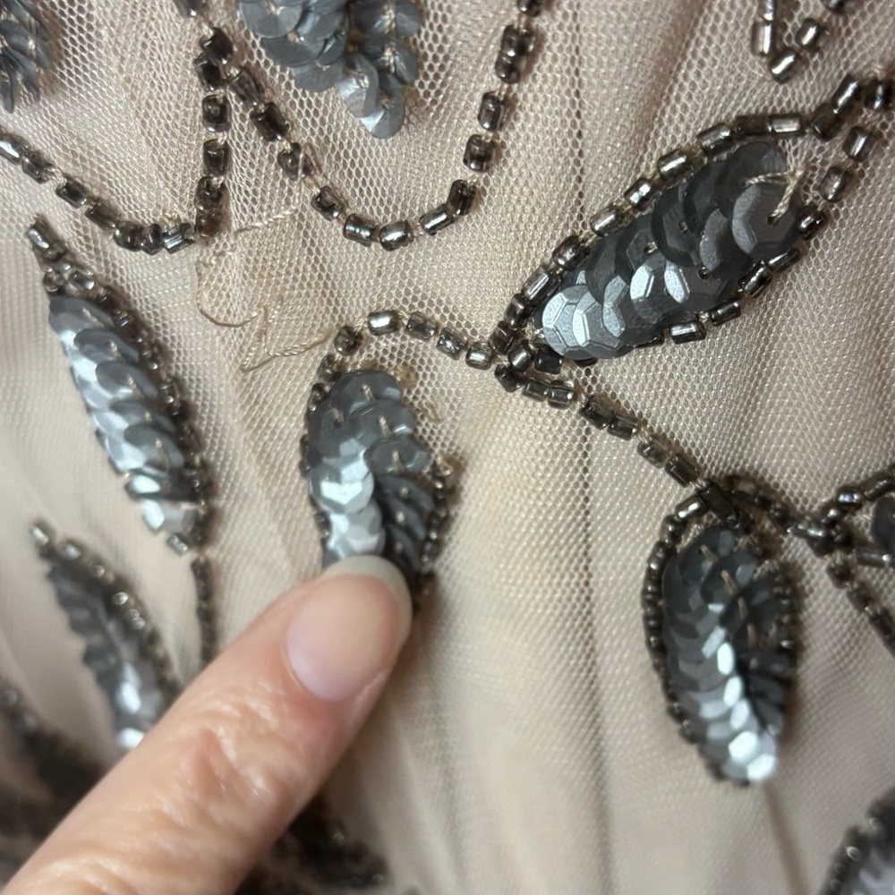 NWT Adrianna Papell Floral Beaded Sequin Godet Formal Dress Nude Silver Plus 22W - Picture 5 of 8